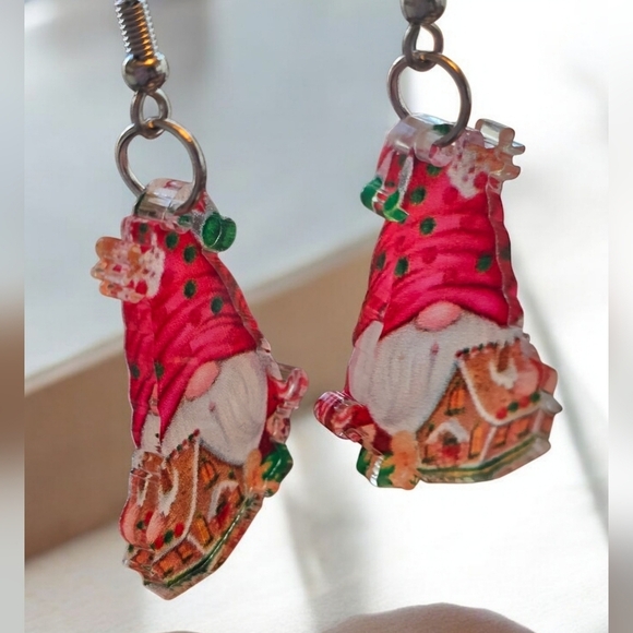 Gingerbread Gnome Christmas Earrings/Stocking Stuffer - Picture 2 of 4